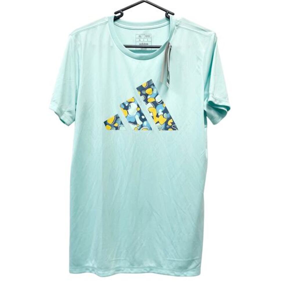 Adidas Big Kids' Pebble Camo Logo Short Sleeve Shirt Light Blue Size XL